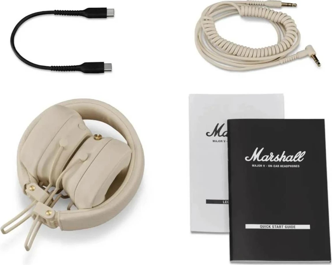 Kufje on-ear wireless, Marshall Major V, Bluetooth 5.3, 100 orë bateri, me mikrofon, karikim me valë, krem