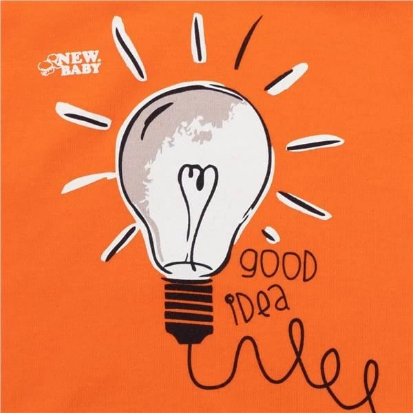 body bebe me mëngë të shkurtra, NEW BABY Happy Bulbs, 100% pambuk, madhësia 56 (0-3m), portokalli