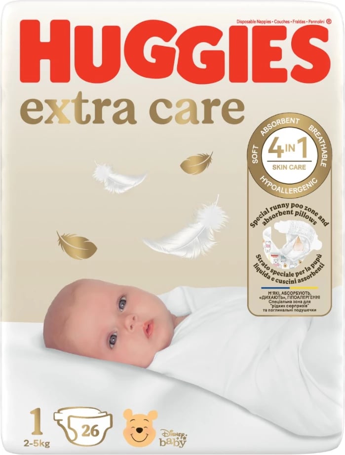 Pelena për bebe Huggies Extra Care, 26 copë
