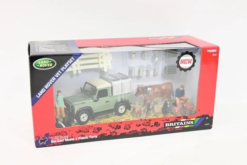 Set lodrash TOMY Britains Land Rover Veterinary 43385, me makinë, figura dhe kafshë