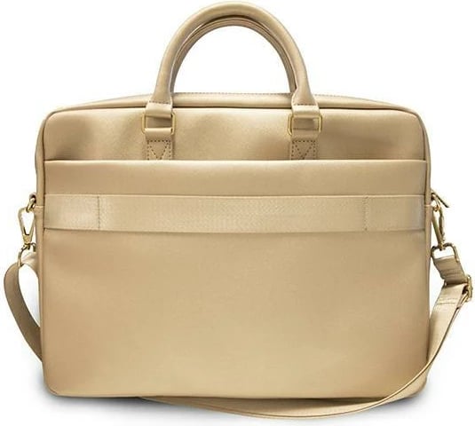 Çantë laptopi Guess Saffiano Script, 16 inç, lëkurë eko, ari
