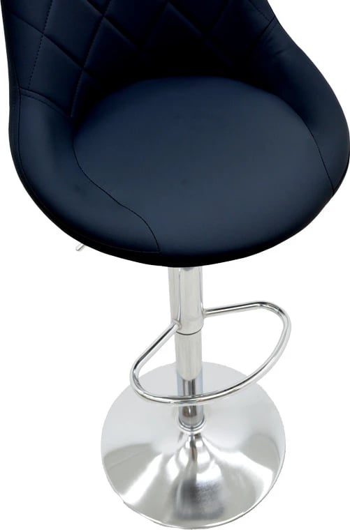 Karrige për bar Boronez, lartësi e rregullueshme, lëkurë artificiale e zezë, bazë kromi, 47x49x112cm, set prej 2 copash