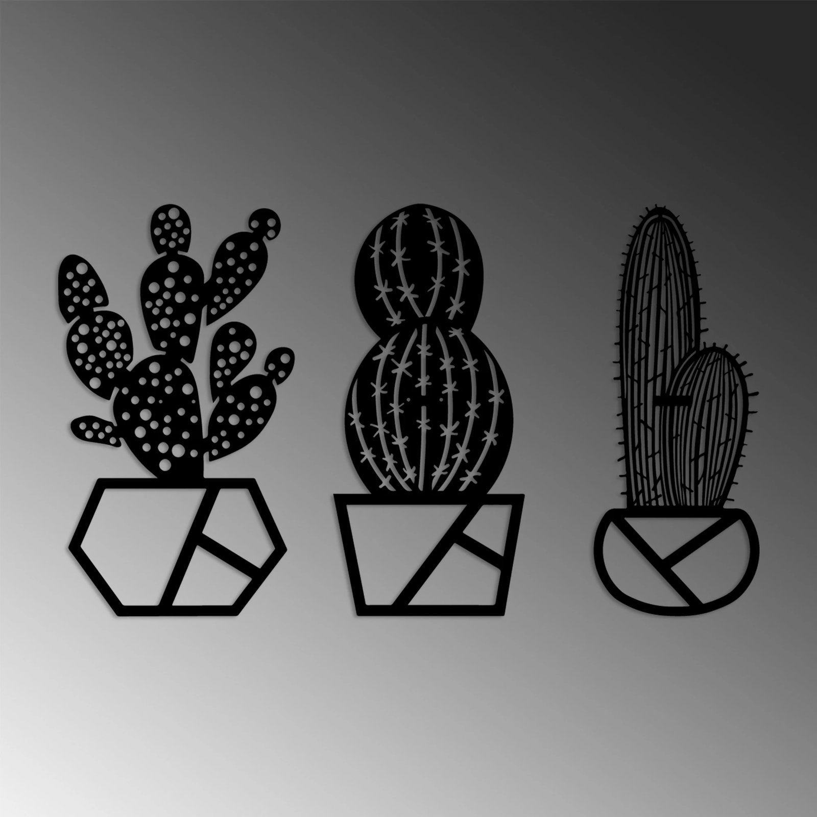 Aksesor dekorativ metalik për mur, Wallity, Cactus-1, set prej 3 copash