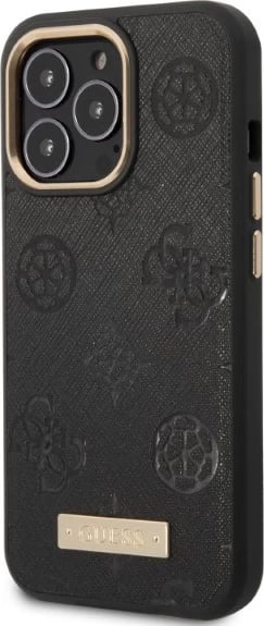 Mbështjellës Guess Peony Logo Plate për iPhone 13/13 Pro 6.1", MagSafe, i zi