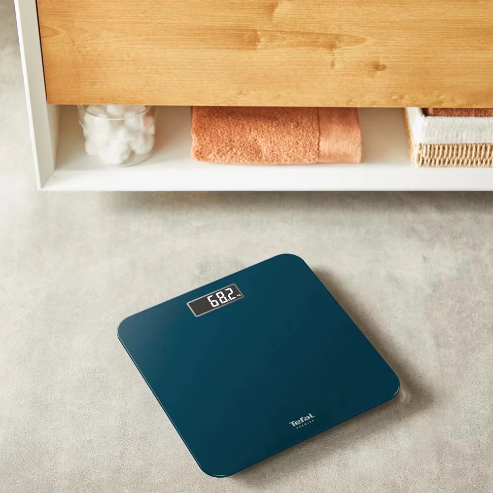 Peshore personale, Tefal, Premiss PP1806V0, kapacitet 160 kg, ekran LCD, xham i kalitur, blu e errët