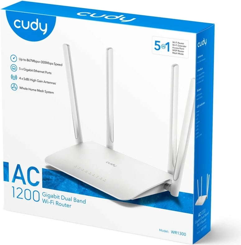 Router Cudy WR1300 AC1200 Mesh, i bardhë