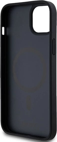 Mbështjellës DKNY Leather Pattern Metal Logo MagSafe për iPhone 15/14/13, i zi
