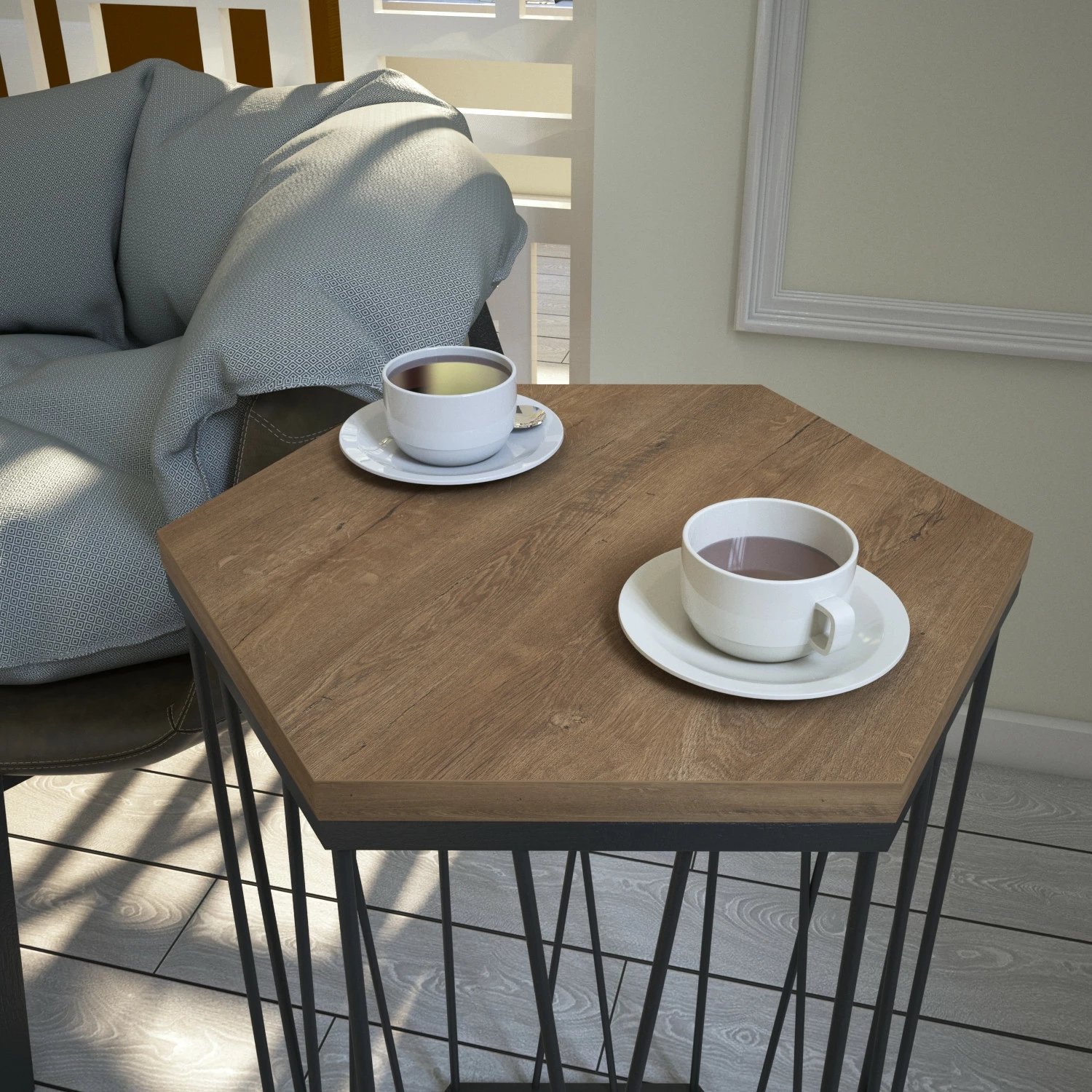 Tavolinë anësore Hanah Home, Cetrus Kafkas, ngjyrë lis i errët dhe e zezë