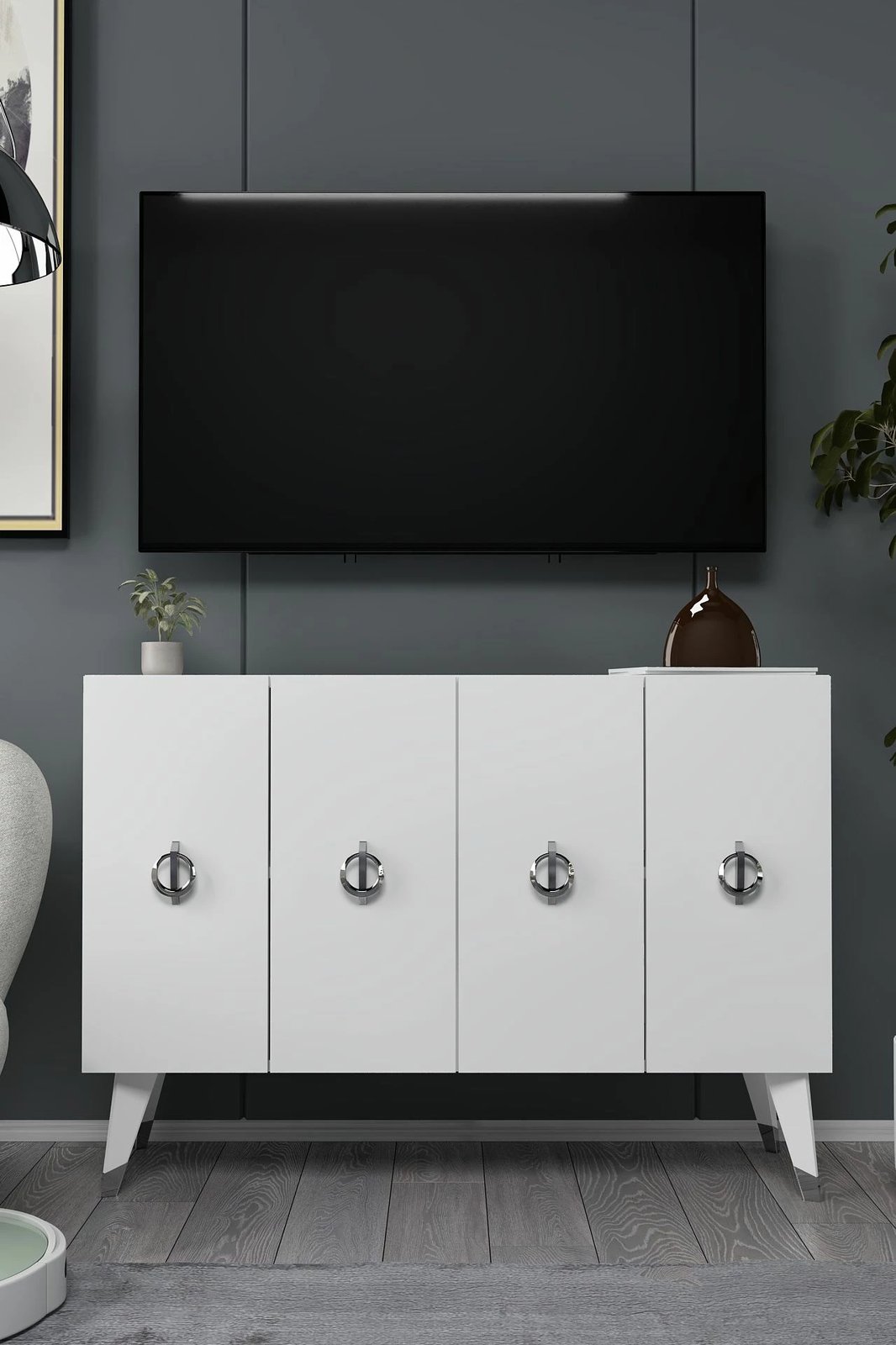 Konsolë Skye Decor, 8185KM-32, e bardhë, argjend