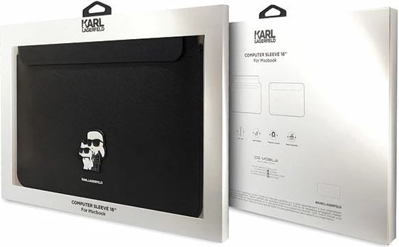 Mbështjellës laptopi Karl Lagerfeld Saffiano Karl&Choupette, 16", lëkurë eko, e zezë