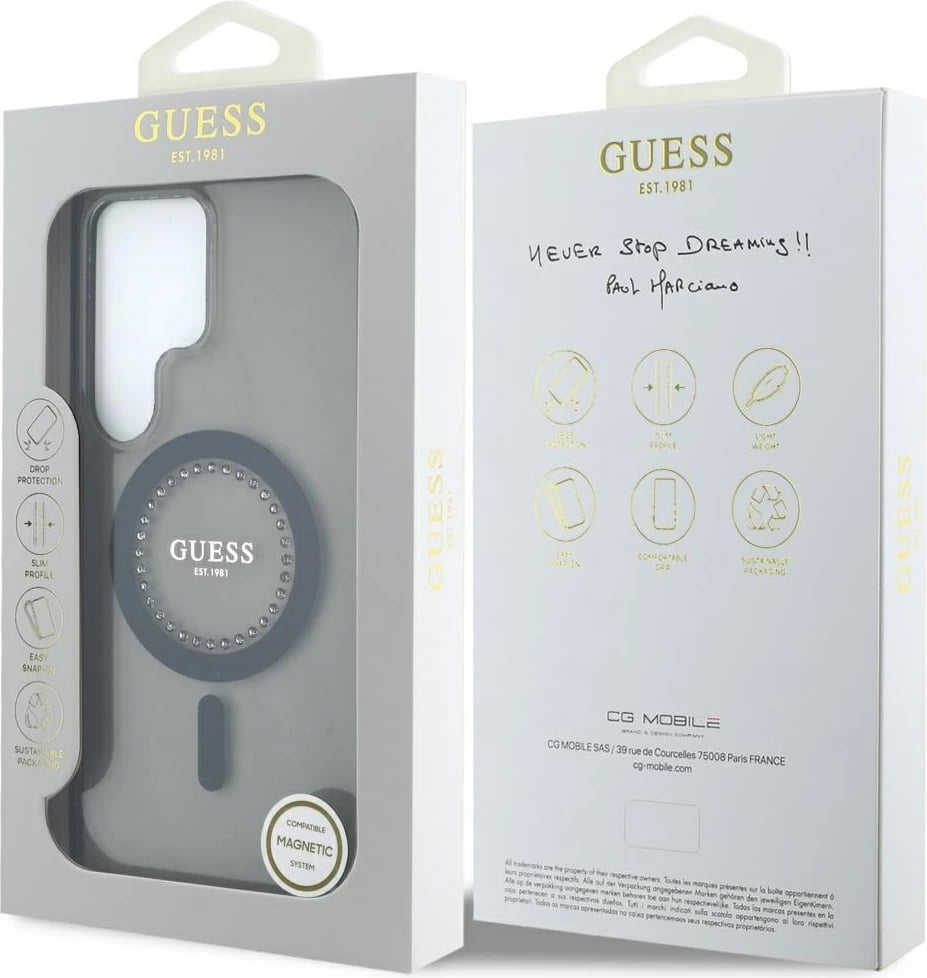 Mbështjellës Guess për Samsung Galaxy S25 Ultra, MagSafe, i zi, me rhinestones