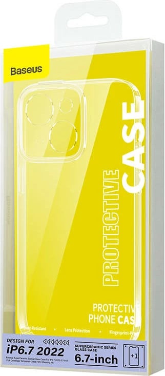 Mbështjellës Baseus SuperCeramic me xham të temperuar për iPhone 14 Plus, Transparent, set Mbështjellës Baseus SuperCeramic me xham të temperuar për iPhone 14 Plus, Transparent, set