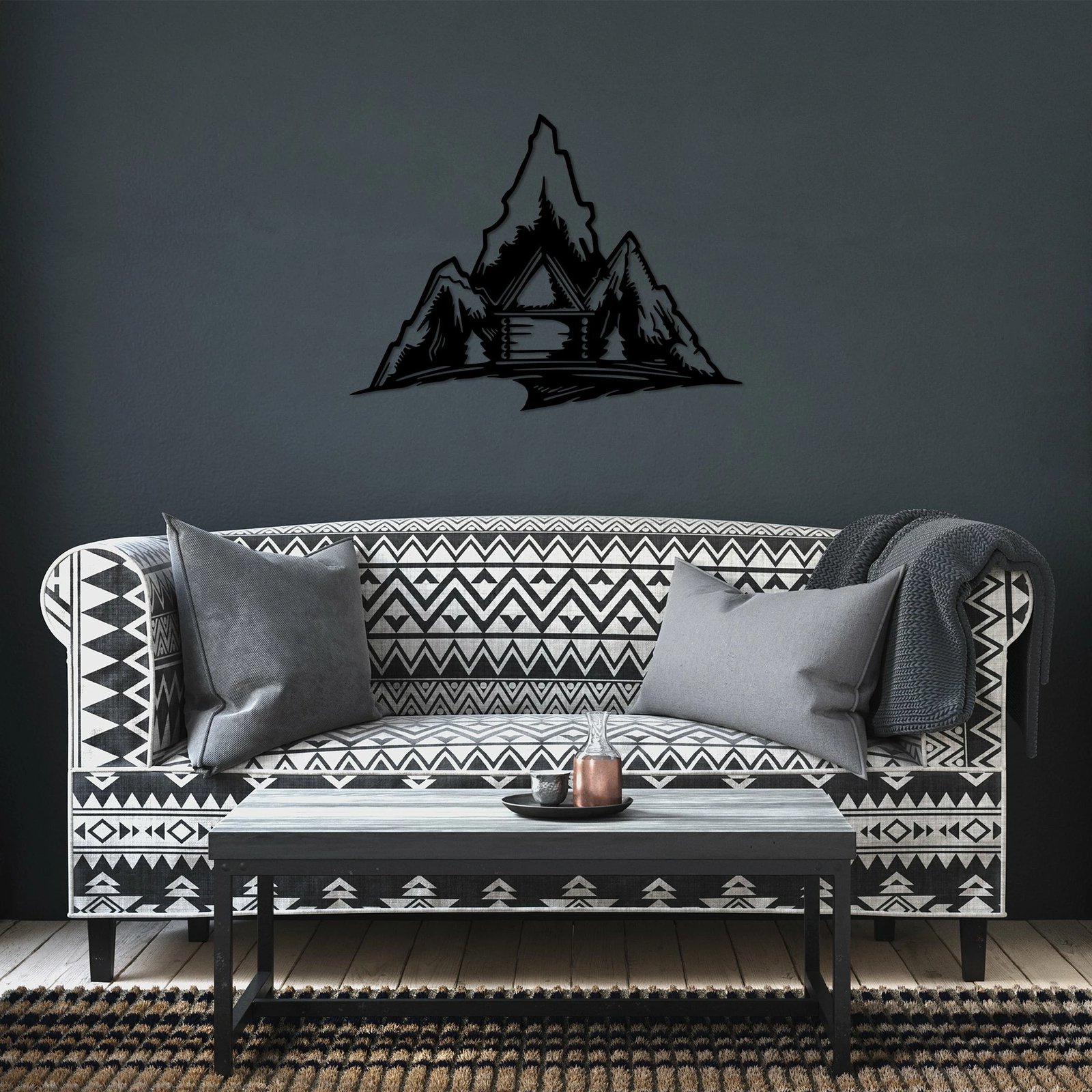 Aksesor dekorativ metalik për mur Wallity, Everest, ngjyrë e zezë, 52x70cm