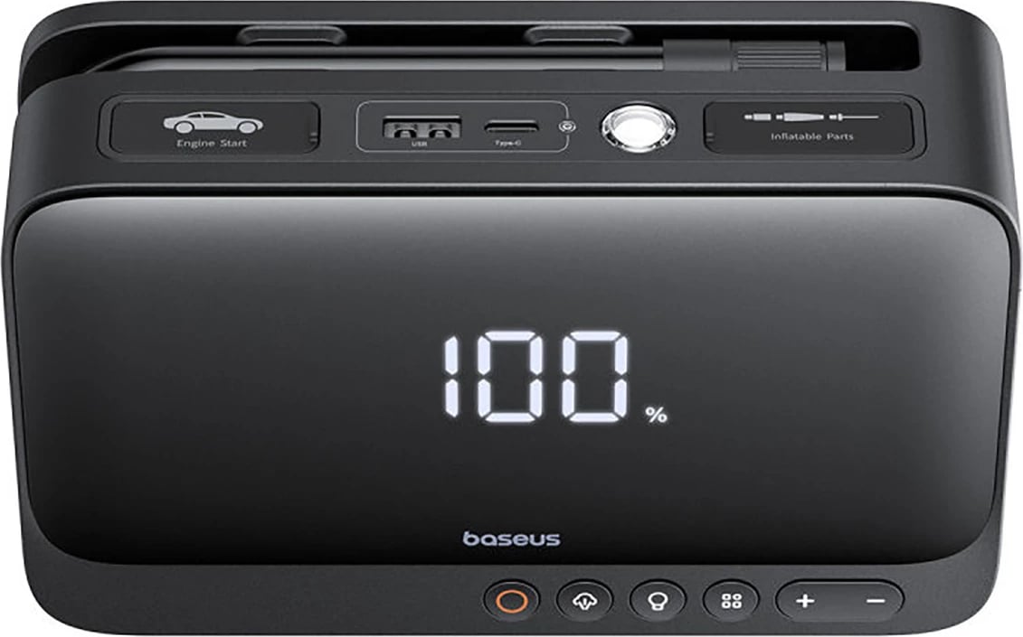Jump starter Baseus Super Energy BS-CH013 4n1 me kompresor, powerbank 6000mAh, dritë LED, e zezë Jump starter Baseus Super Energy BS-CH013 4n1 me kompresor, powerbank 6000mAh, dritë LED, e zezë