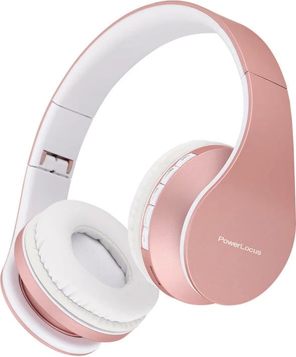 Kufje wireless PowerLocus P1, over-ear, Bluetooth 5.3, microSD, mikrofon, rozë e artë