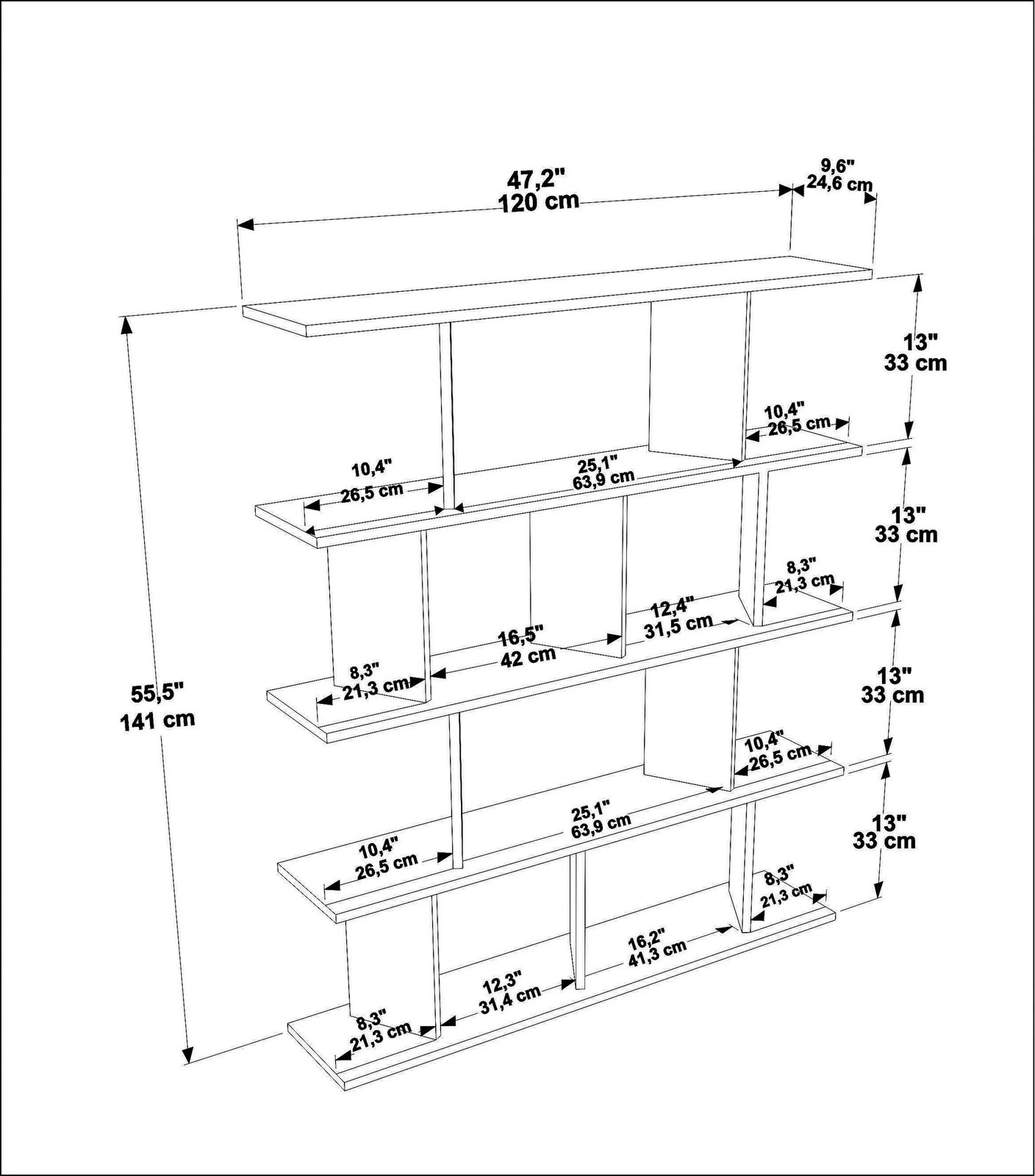 Raft librash Hanah Home, Grace, ngjyrë e zezë dhe lis