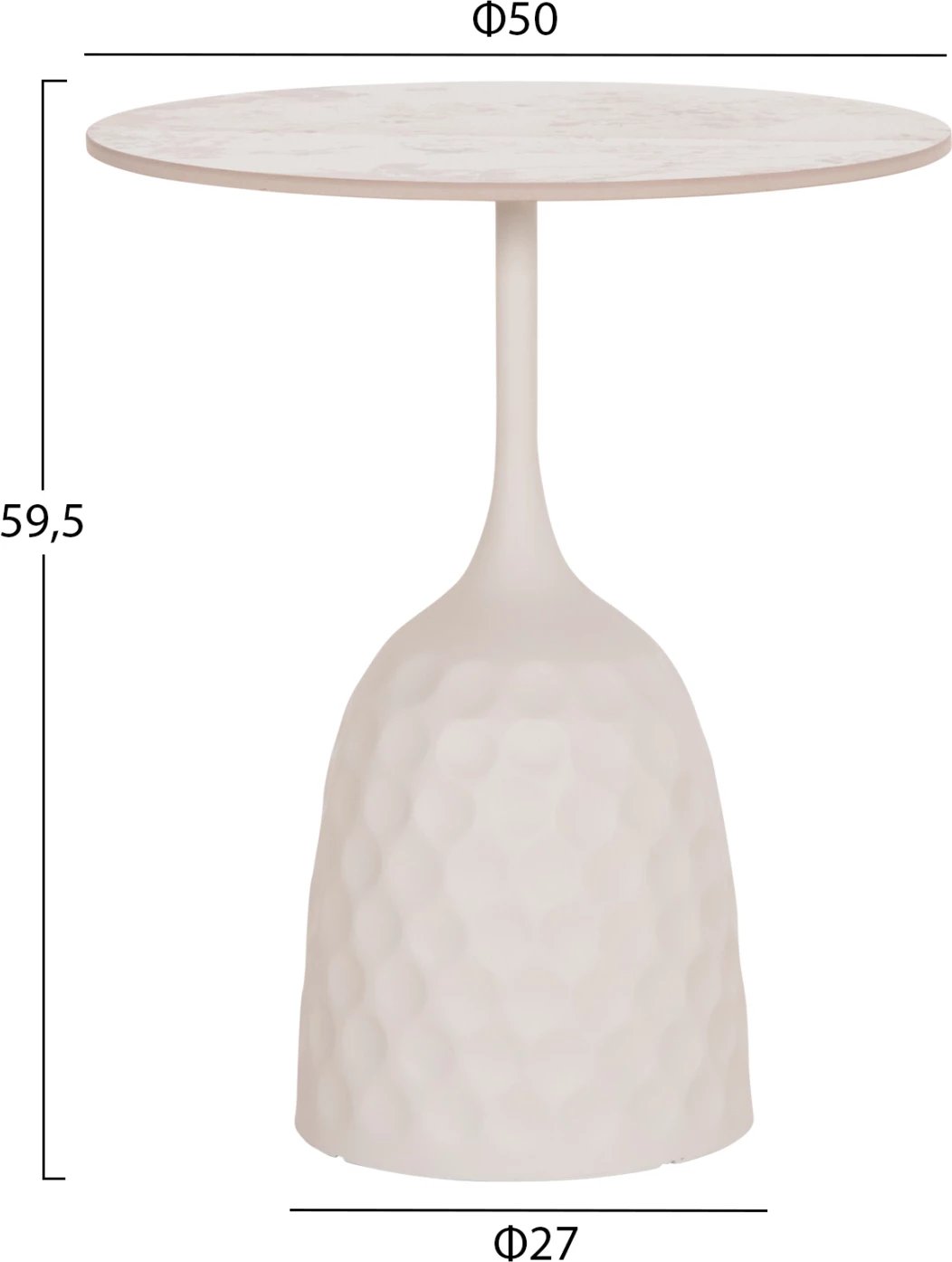 Tavolinë kafeje LONGSTEM, bazë metalike e bardhë, sipërfaqe gur i sinterizuar Calacata Gold, FH18317.01, Φ50