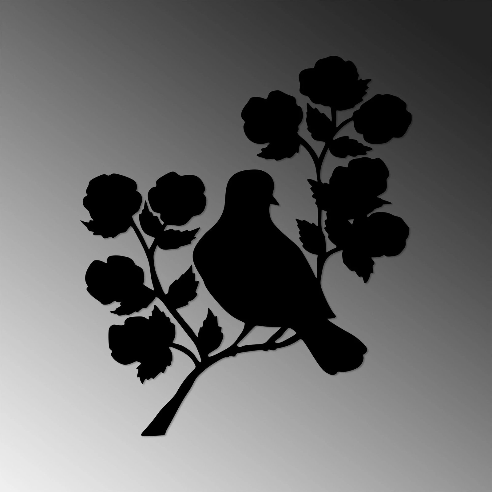 Aksesor dekorativ muri prej metali, trëndafil dhe zog, Wallity, 61x70cm