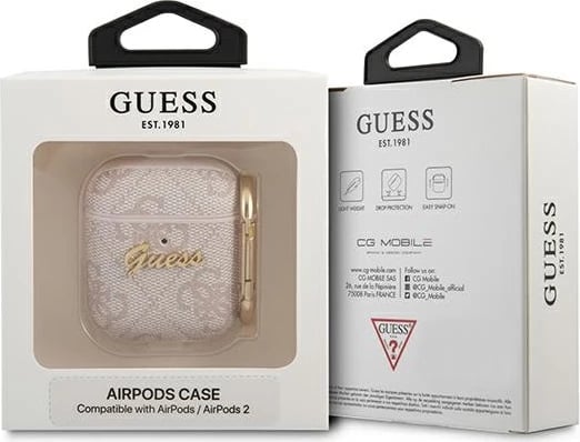 Mbështjellës Guess 4G Script Metal për AirPods 1/2, Rozë