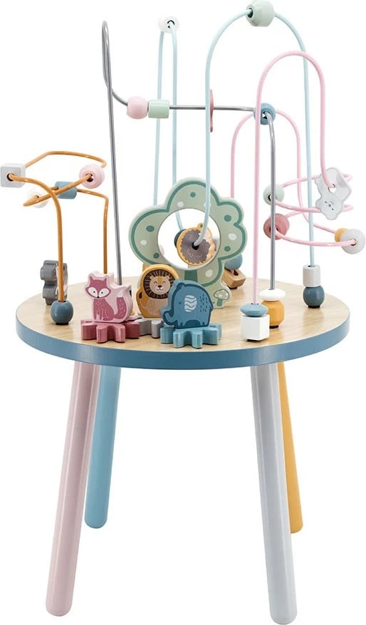 tavolinë aktivitetesh druri Viga, labirinte me rruaza dhe ingranazhe, ah, për 24m+, 38x65x38 cm, shumëngjyrëshe