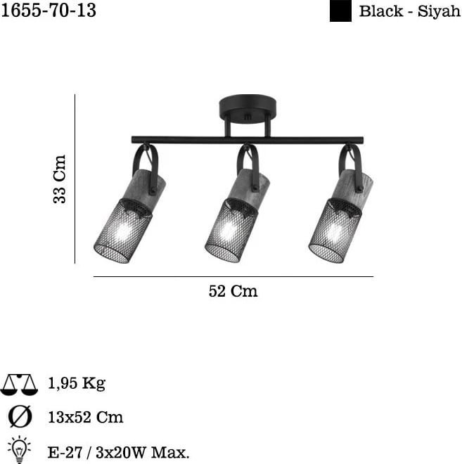 Llambë tavani Opviq, Lema - 70-13, metalike, e zezë