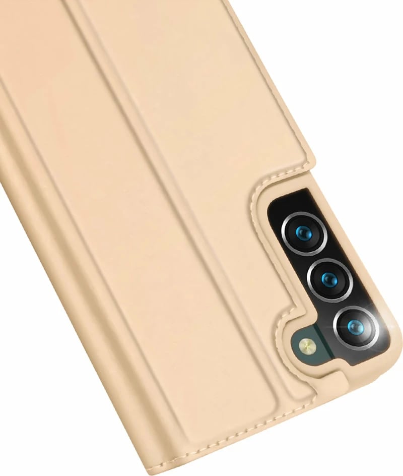 Mbështjellës Dux Ducis Skin Pro për Samsung Galaxy S22+, lëkurë ekologjike, me xhep, me qëndrim, ari