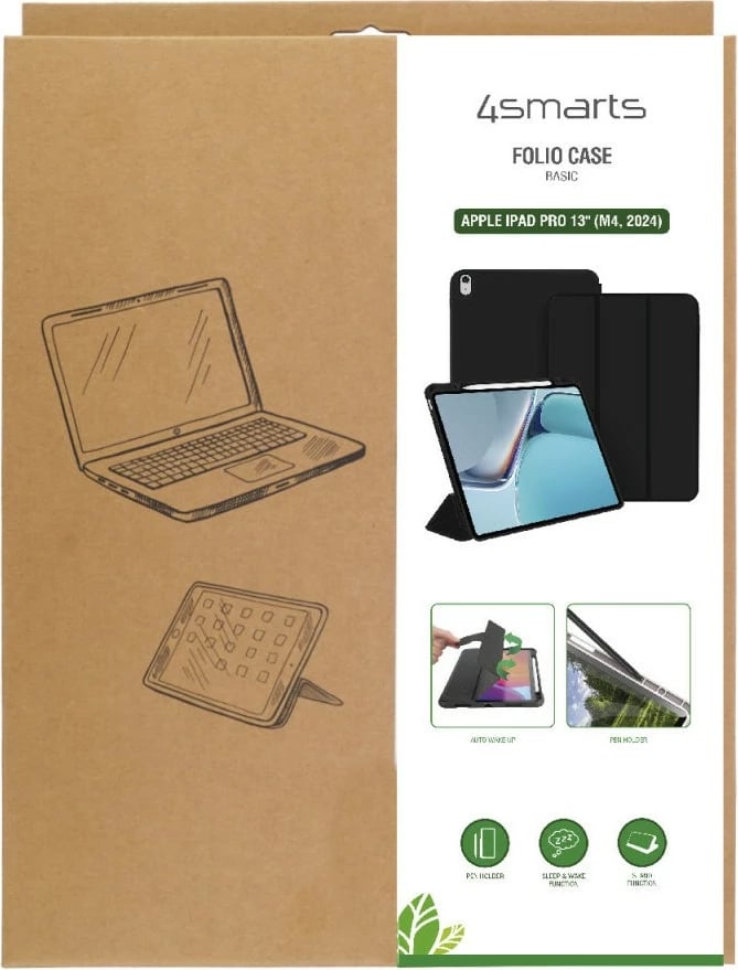 Mbështjellës folio 4smarts 541039, Apple iPad Pro 13" (M4, 2024), i zi
