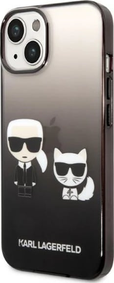 Mbështjellës Karl Lagerfeld KLHCP14STGKCK për iPhone 14, 6.1", Ikonik Karl & Choupette, i zi