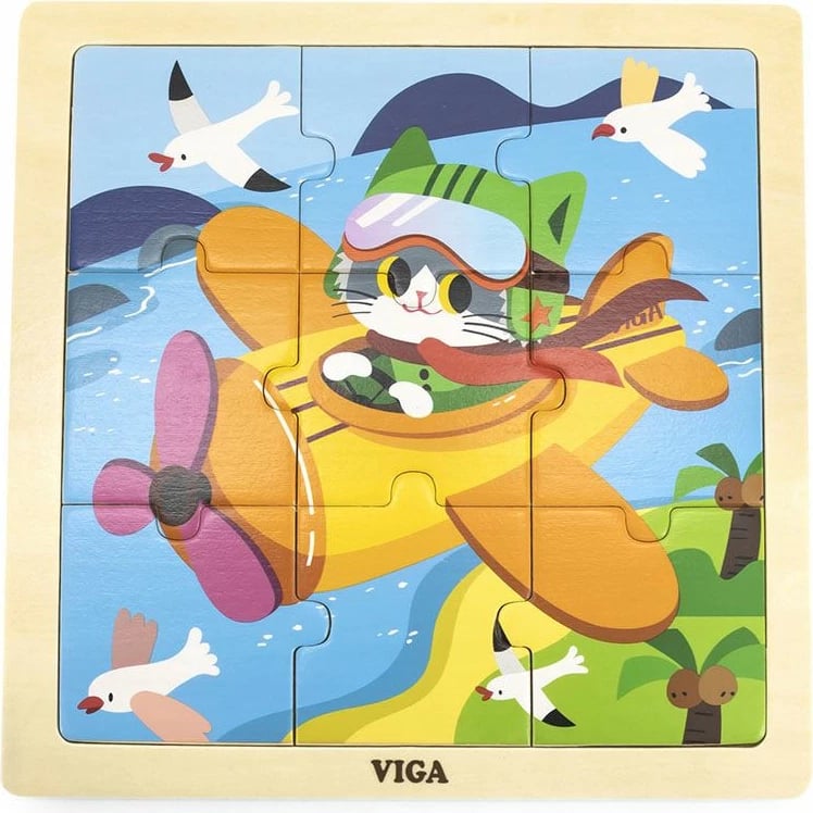 Puzzle druri, Viga, Airplane, 9 copë, shumëngjyrësh