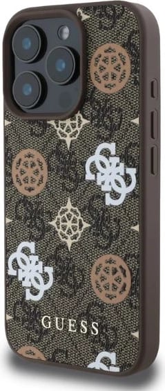 Mbështjellës Guess Peony On 4G Background MagSafe për iPhone 16 Pro, Kafe