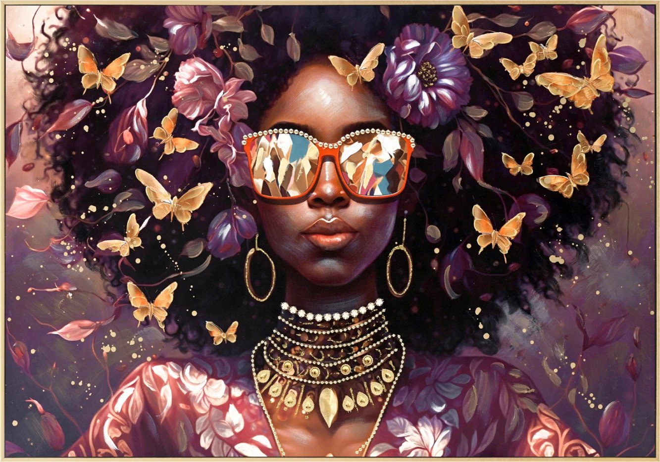 Pikturë muri FH4569, ngjyrë bezhë, kornizë PS, kanavacë e printuar, fytyra e gruas me syze, 82x4,5x82H cm