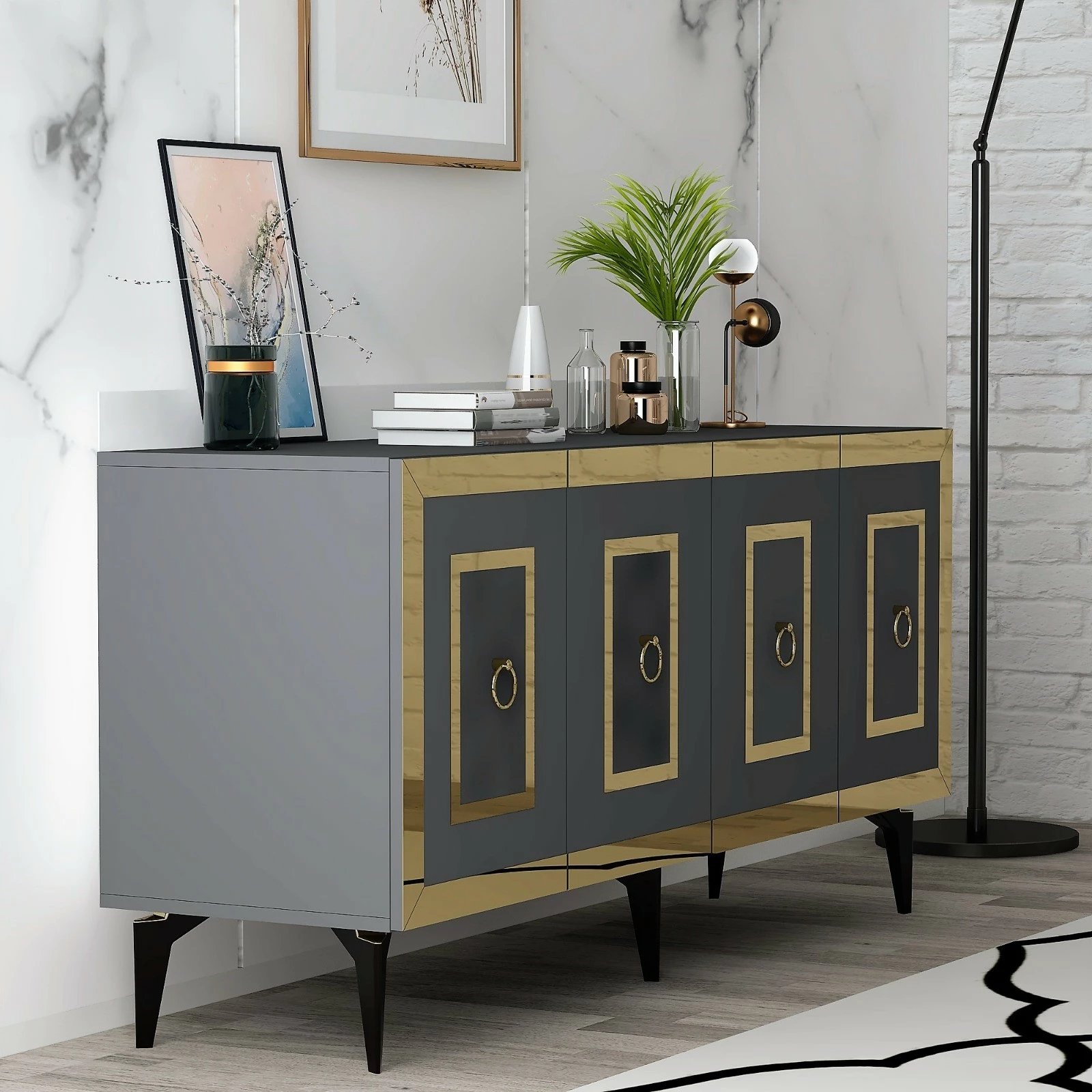 Konsolë Hanah Home, Karya, anthracite, gold