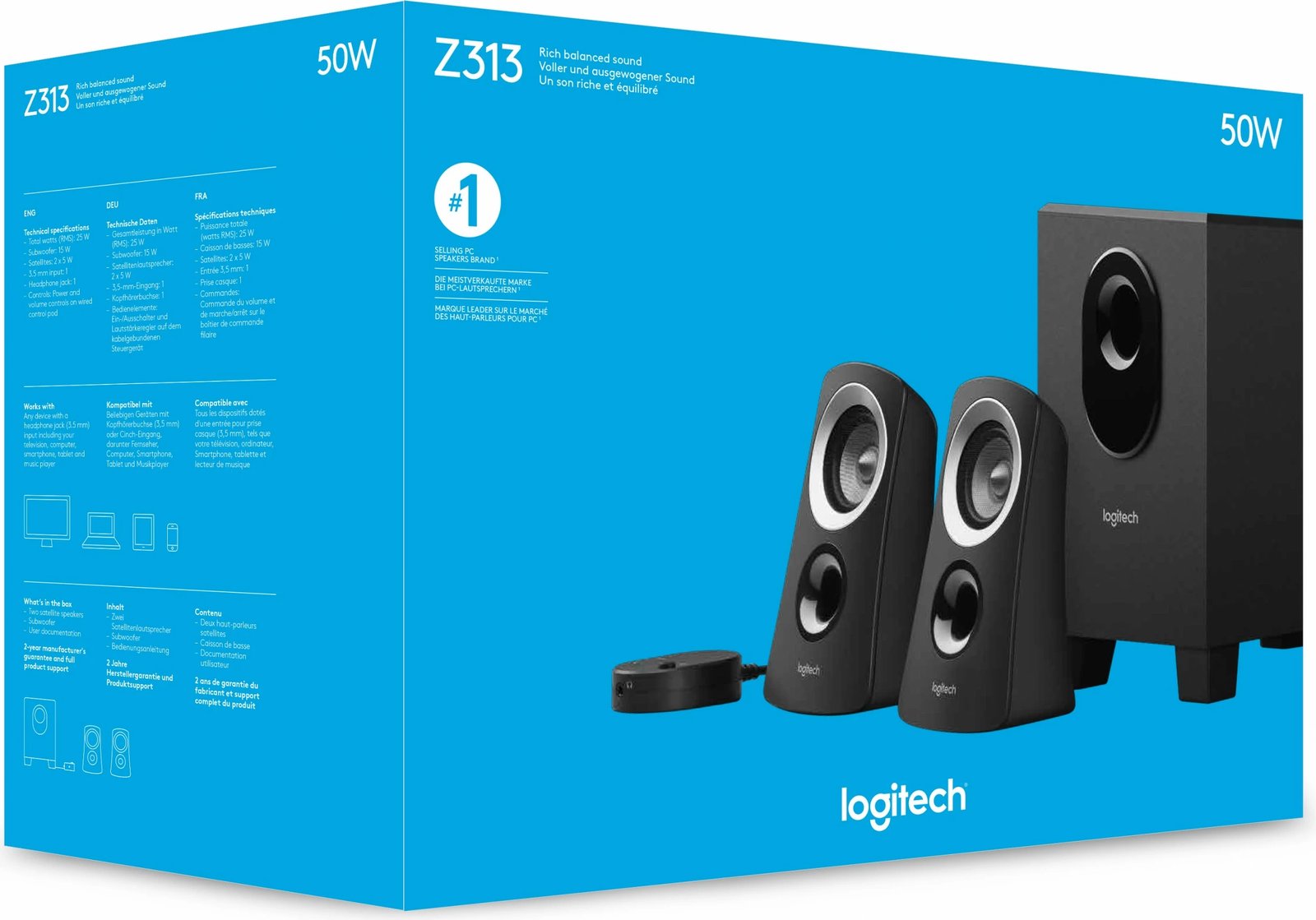 Sistem zëri Logitech Z313, 2.1 kanale, 25 W, PC, e zezë