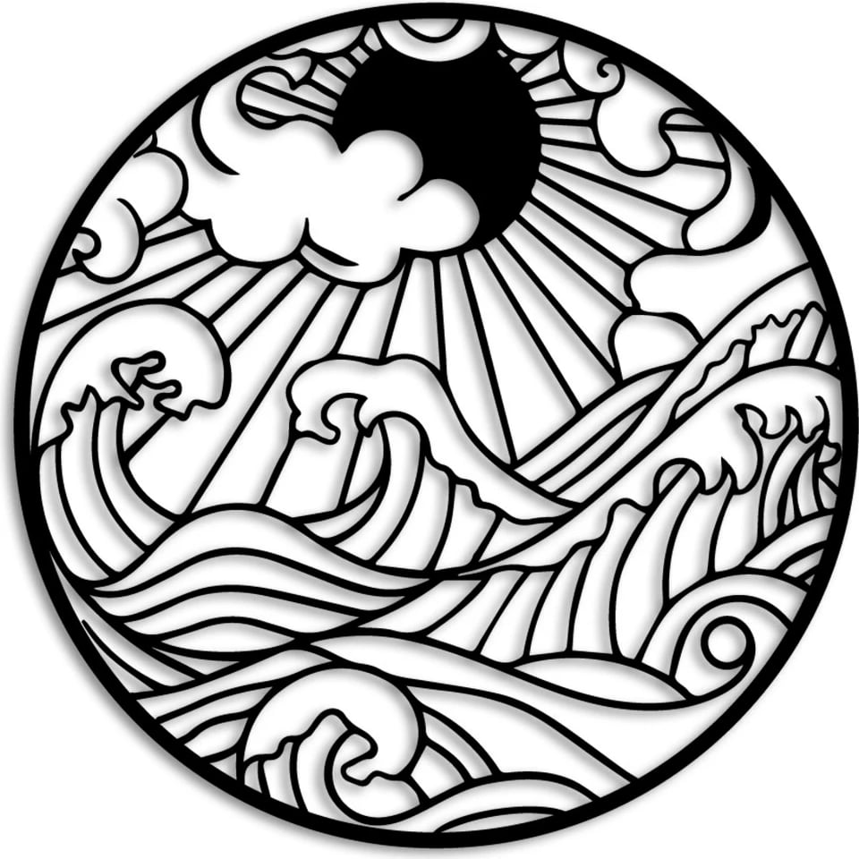 Aksesor muri dekorativ metalik Wallity, Waves 1, ngjyrë e zezë, 47x47cm