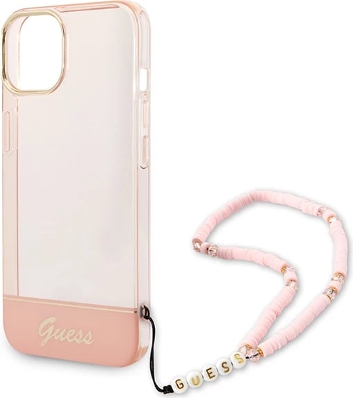 Mbështjellës Guess GUHCP14MHGCOHP për iPhone 14 Plus 6.7", Translucent Pearl Strap, Rozë