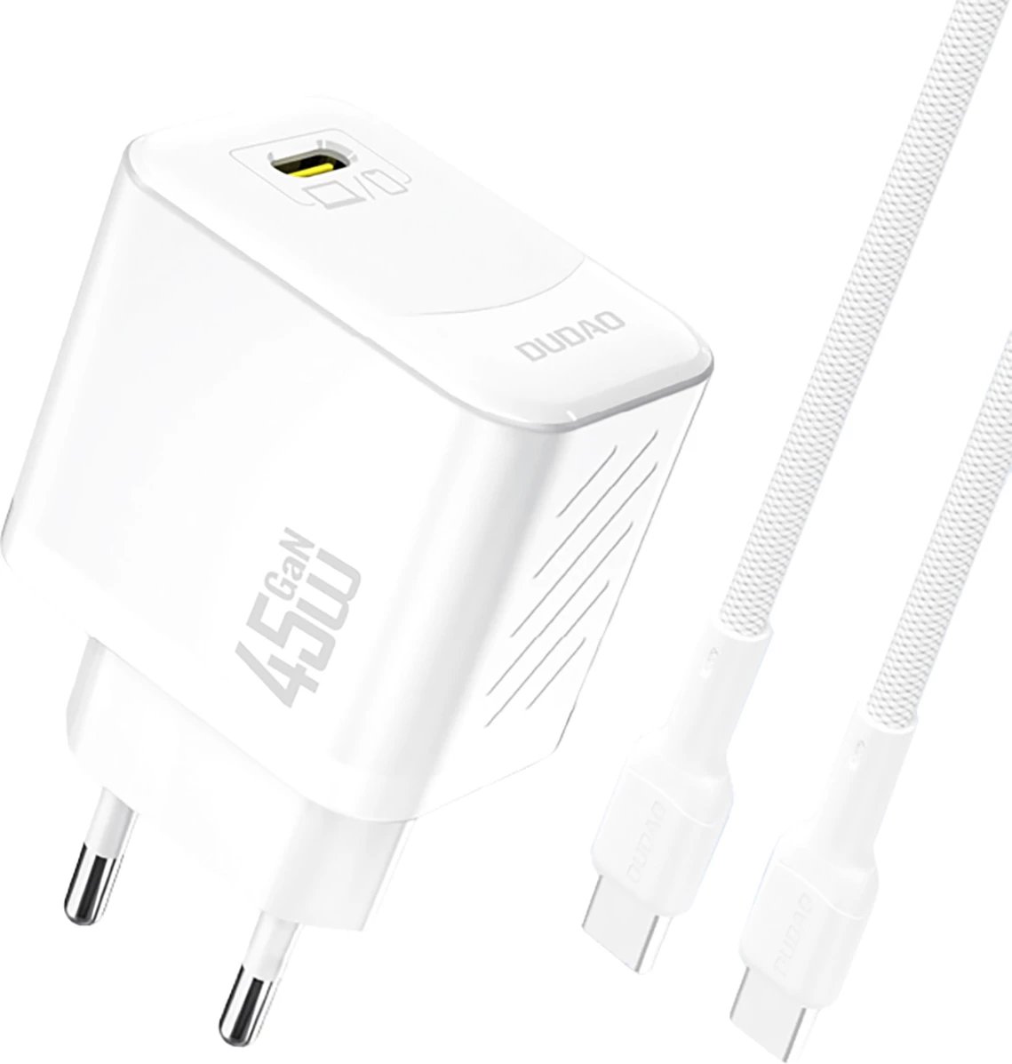 Karikues muri Dudao A28C, GaN, 45W, me kabllo USB-C, Bardhë