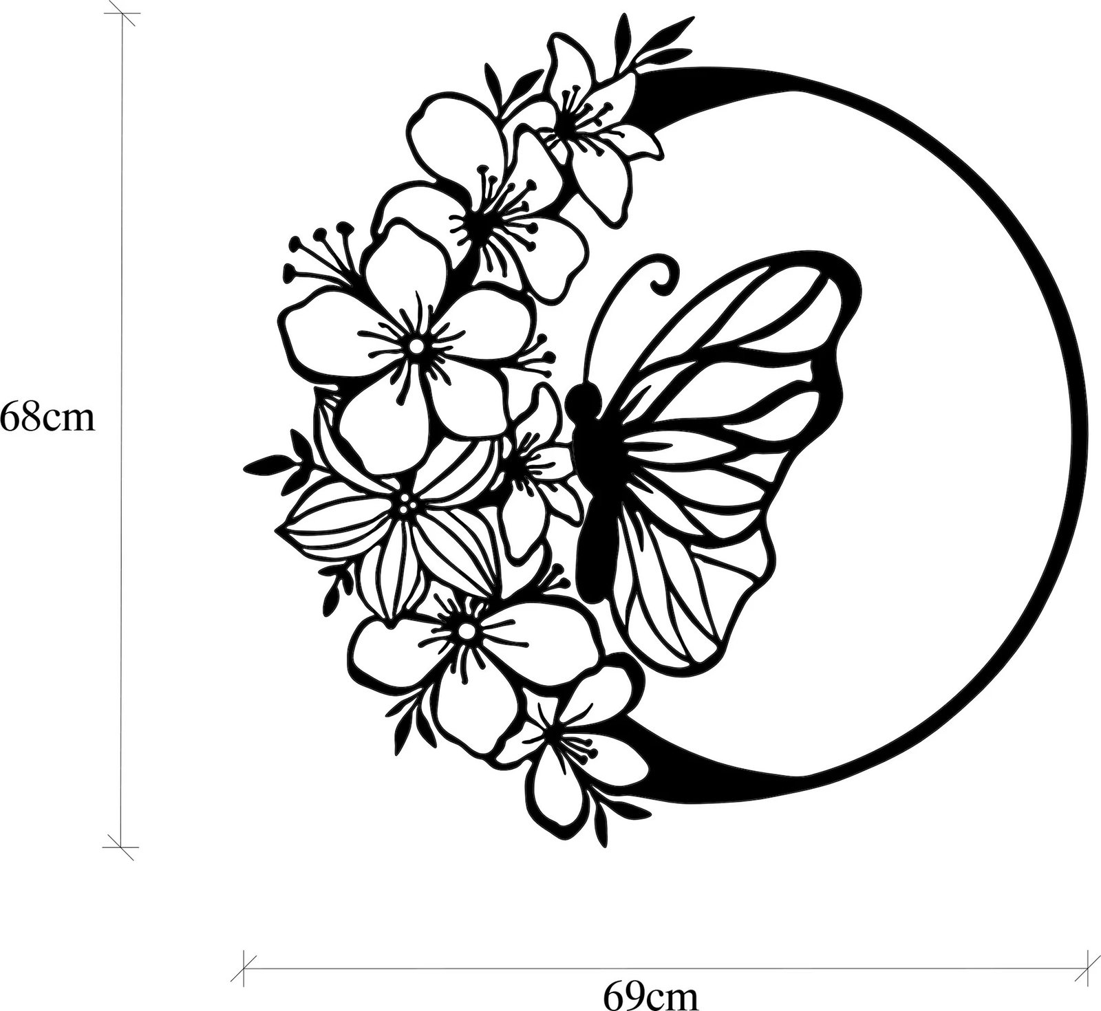 Aksesor dekorativ metalik për mur, flutur dhe lule, Wallity