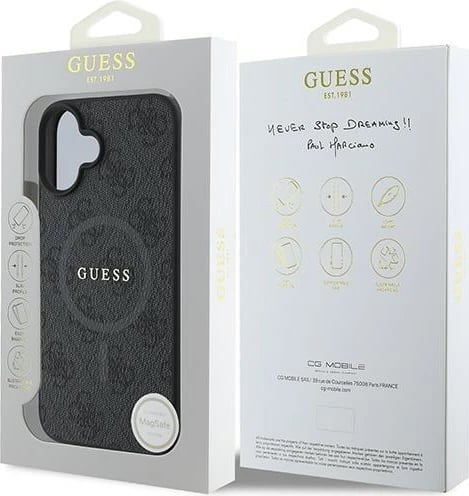 Mbështjellës Guess 4G Ring Classic Logo MagSafe për iPhone 16 Plus, i zi Mbështjellës Guess 4G Ring Classic Logo MagSafe për iPhone 16 Plus, i zi