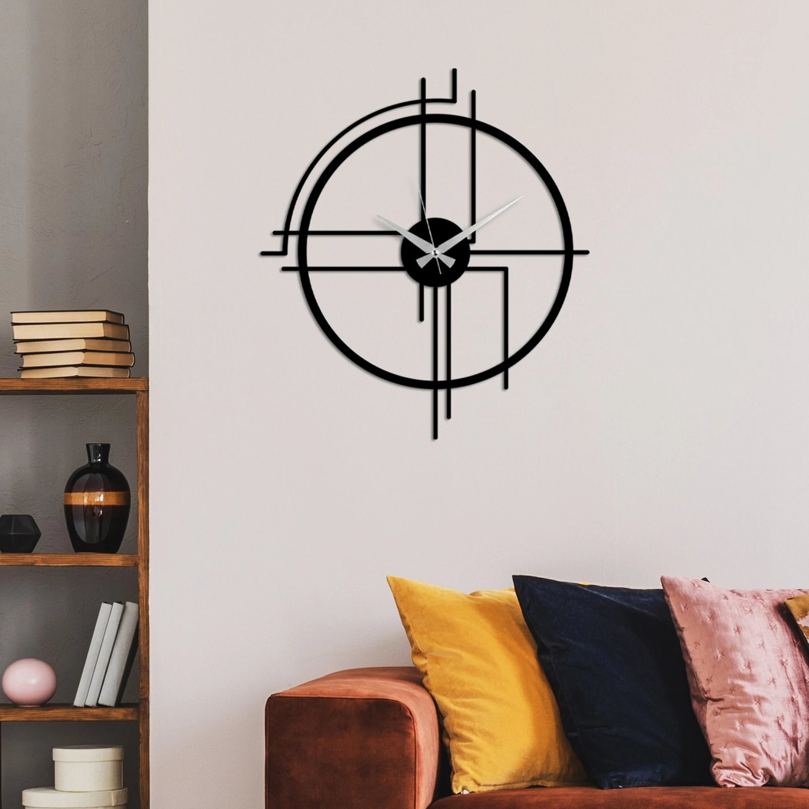 Orë muri dekorative prej metali Wallity, minimaliste, ngjyrë e zezë, 49x43cm