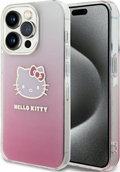 Mbështjellës Hello Kitty IML Gradient Electrop Kitty Head për iPhone 15 Pro Max, rozë