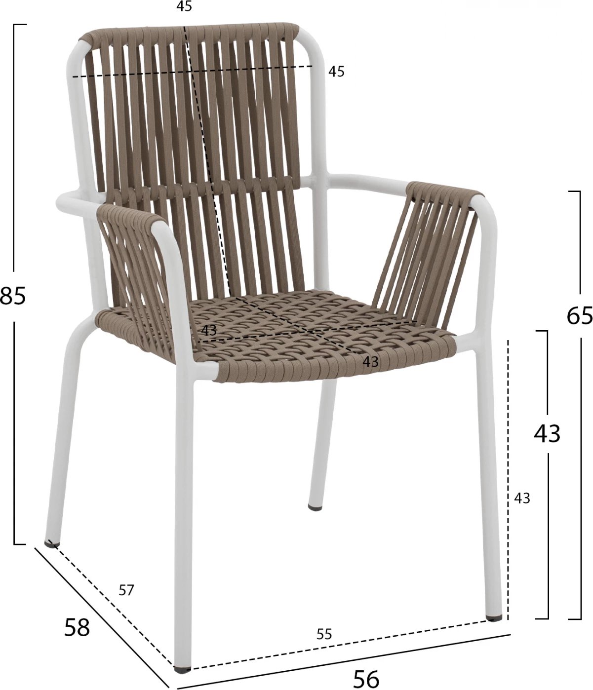 Set për terasë 7 pjesësh, tavolinë kapuçino 150x90 & karrige të bardha me litar FH11500