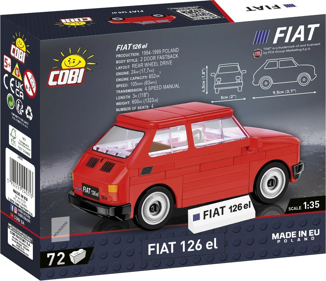 Set blloqesh Cobi Klocki Fiat 126p el, Youngtimer Collection, 72 pjesë, i kuq