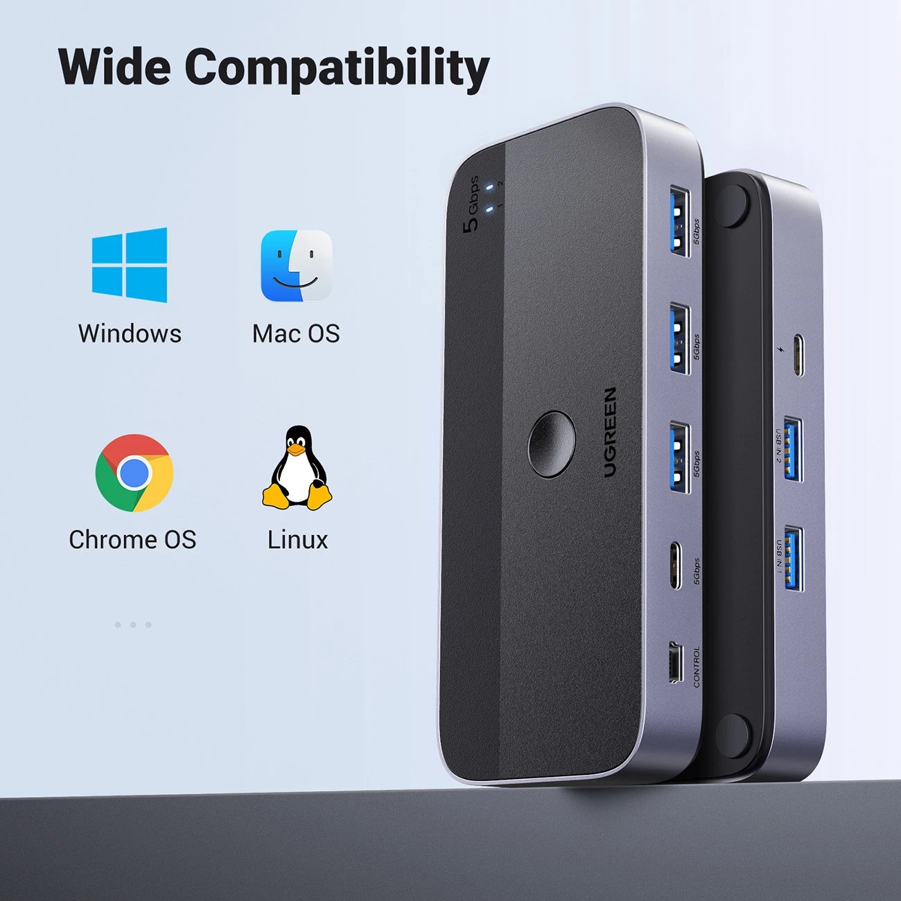 Switch USB 3.0 Ugreen CM662, 2-në-4, me 2 kabllo USB-A, e zezë