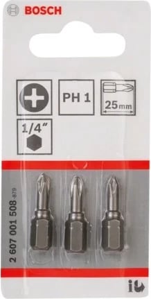 Bit Bosch 2 607 001 508, 3 copë, Phillips PH1, 25 mm
