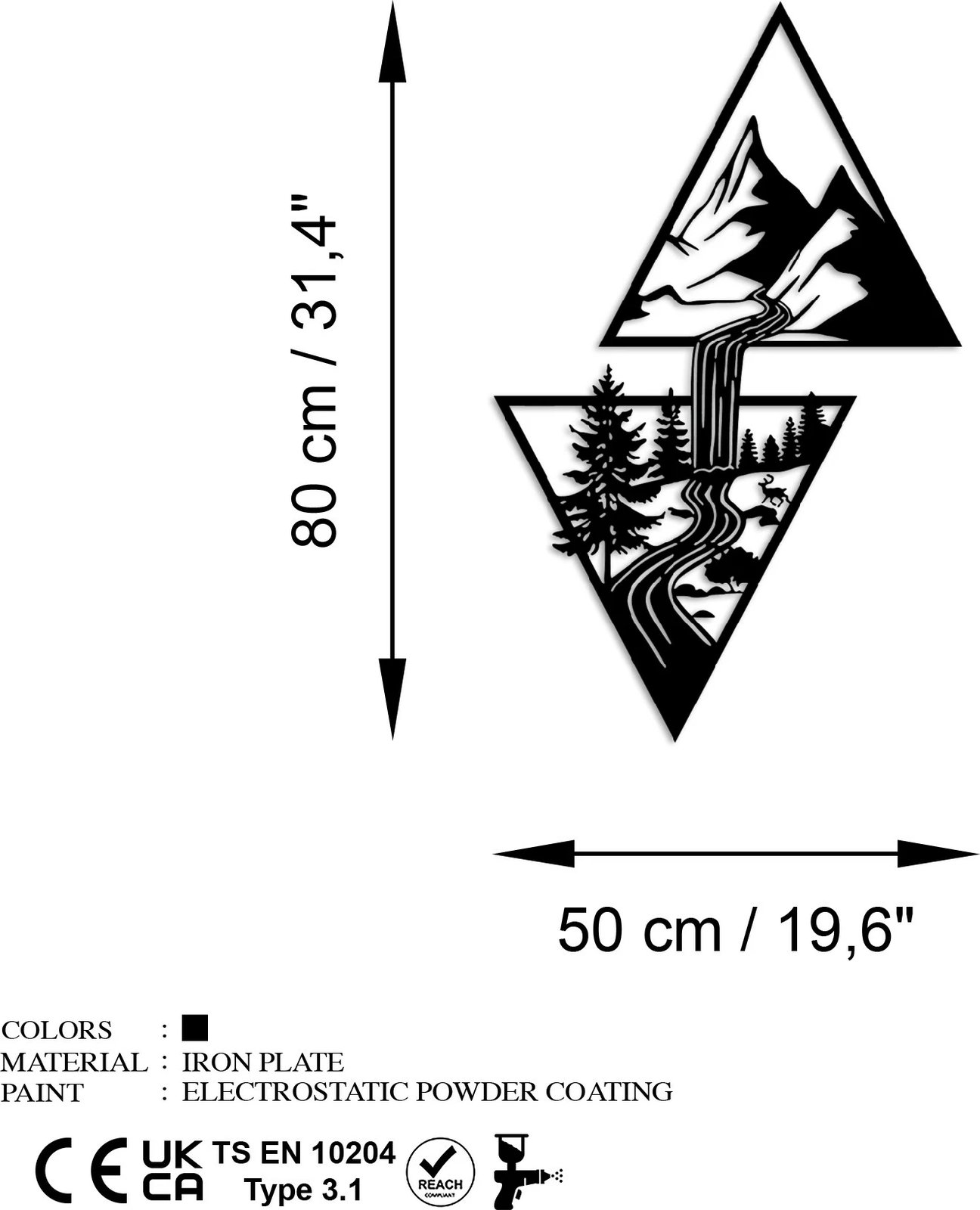 Aksesor dekorativ metalik për mur, Wallity Cassade, ngjyrë e zezë