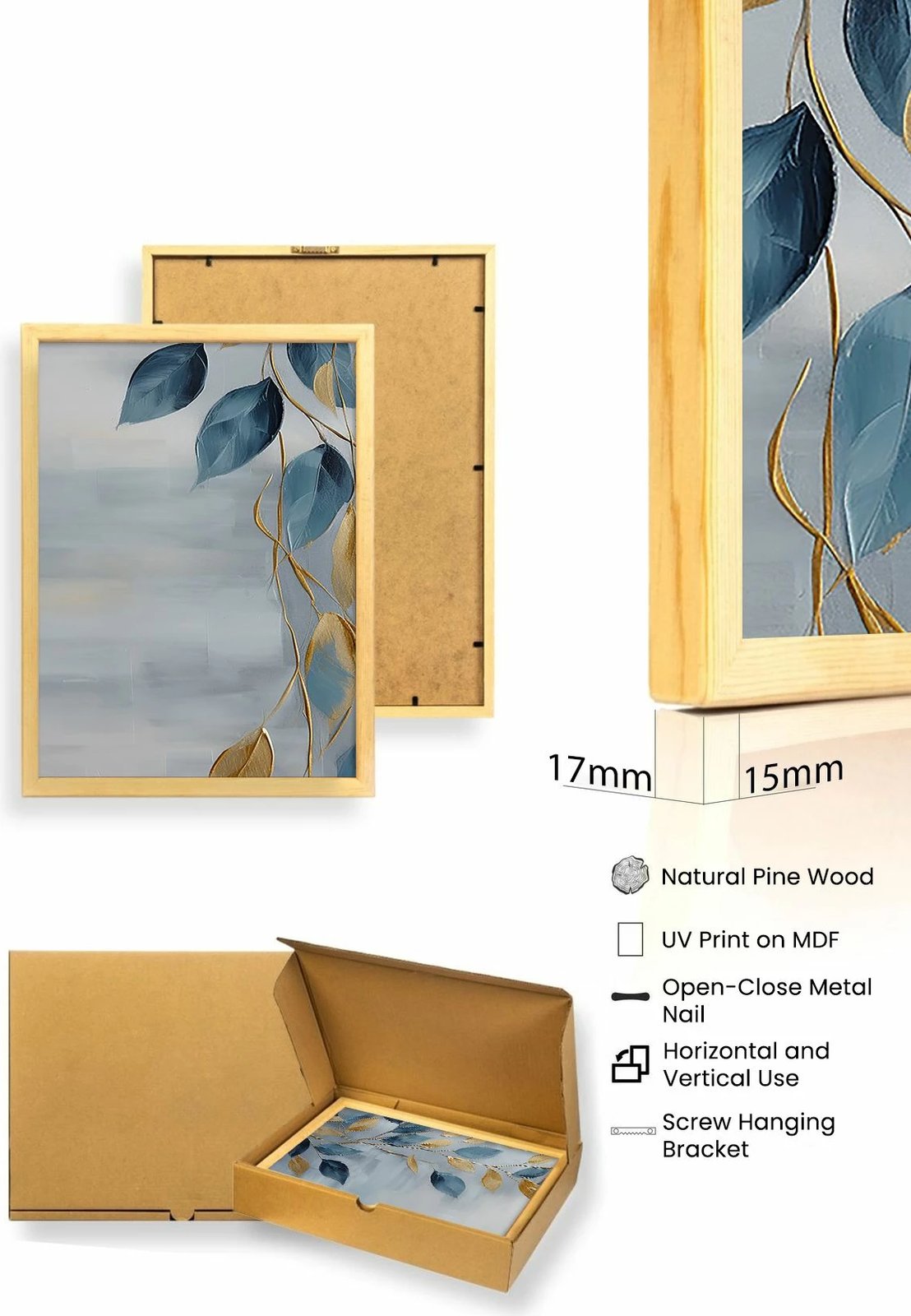 Pikturë dekorative me kornizë, 3 copë, MDF, Wallity, Huhu476, 20x30cm