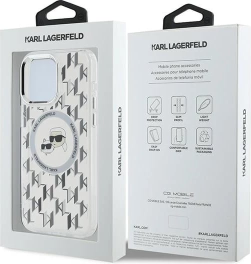 Mbështjellës Karl Lagerfeld IML Monogram Karl & Choupette Head MagSafe për iPhone 15 Pro Max, Transparent