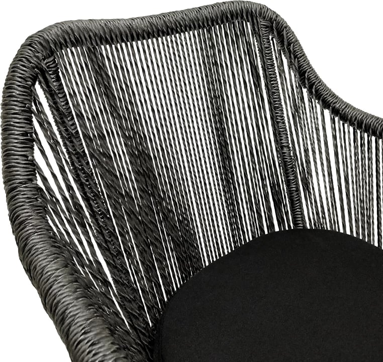 Karrige Kalie dru teak dhe litar sintetik, ngjyrë natyrale e zezë, me jastëk, 60x61x80cm