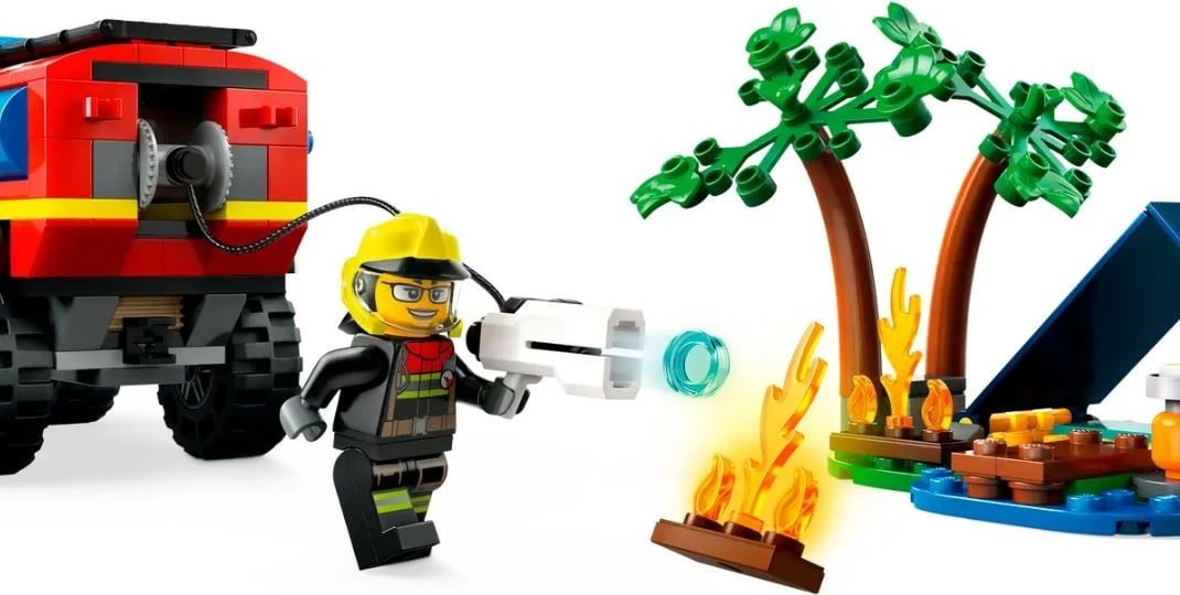 Set lodrash LEGO City 60412, kamion zjarri off-road me varkë shpëtimi, 301 pjesë