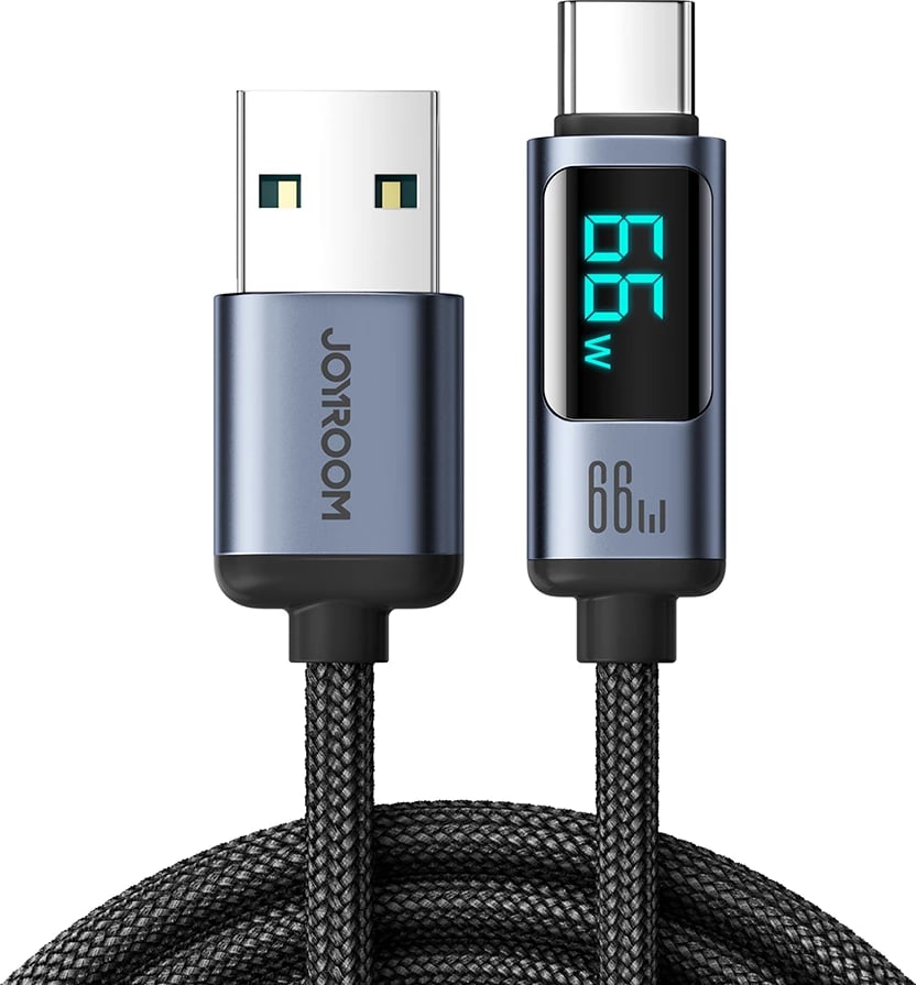 Kabllo Joyroom Prism Series A16, USB-C / USB-A, 1.2m, 66W, me ekran LED, e zezë